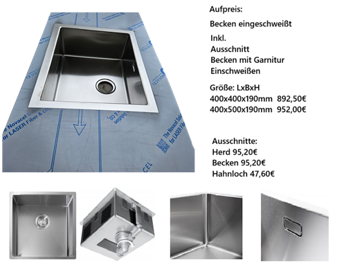 Einschweißbecken in eine Edelstahl Abdeckung für Küchen